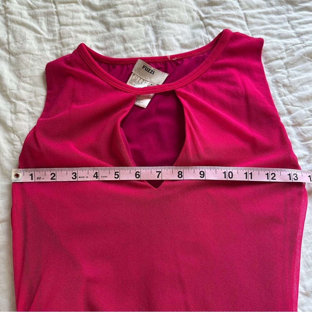 Fuzzi Raspberry Red Pink Ruched Sleeveless Dress with Keyhole Mesh - Picture 7 of 8